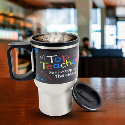 Stainless Steel Insulated Travel Mug - Double-Walled Vacuum Cup with Lid & Handle