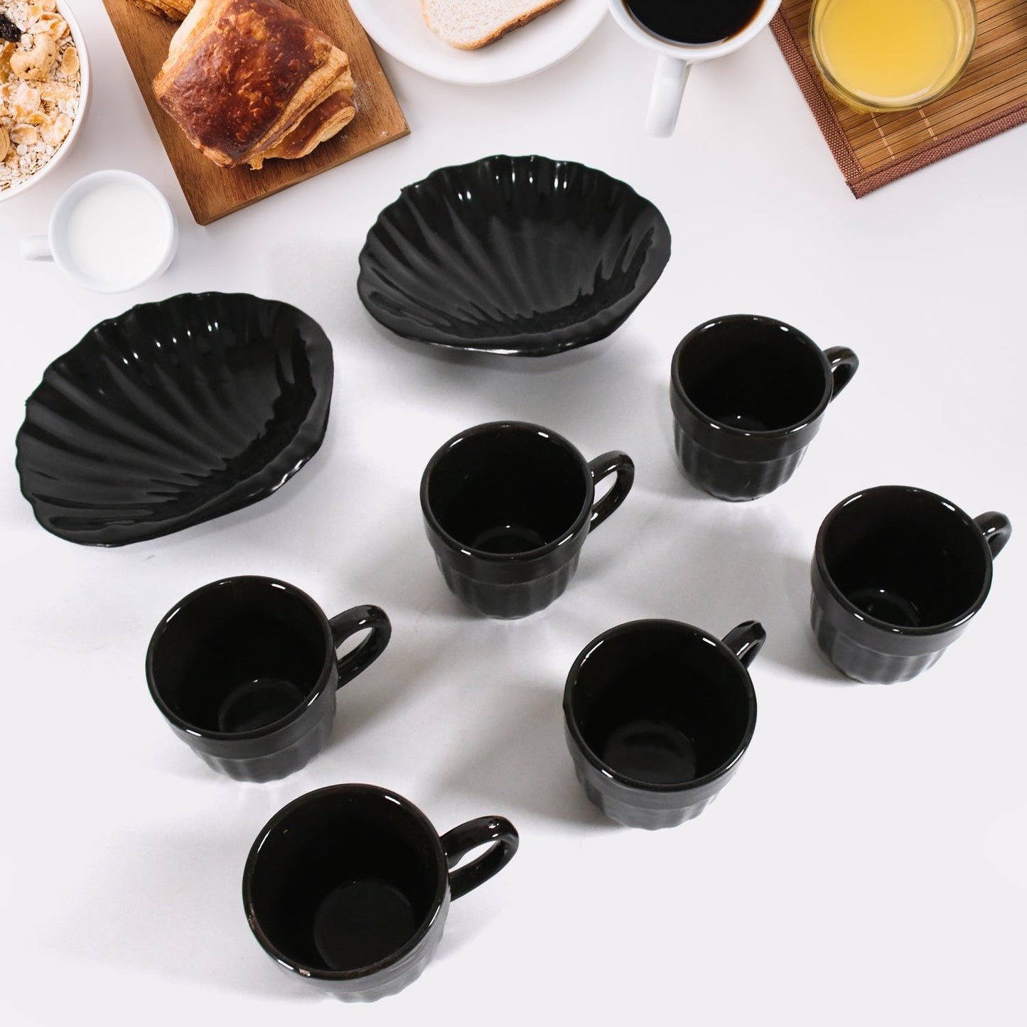 Sweet Buzz 8-Piece Seashell Ceramic Cup Set – Ideal for Home & Gifts