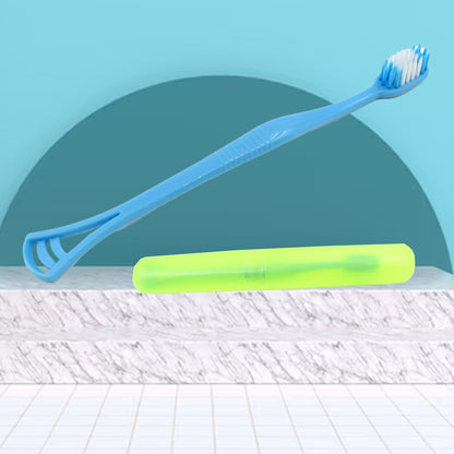 2-in-1 Soft Toothbrush & Tongue Cleaner for All Ages (1 Pc, With Cover)