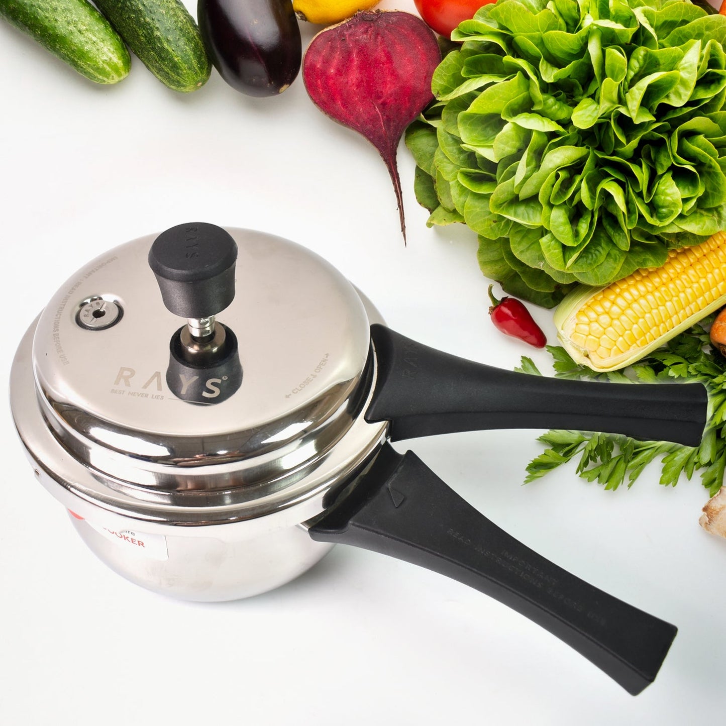 Stainless Steel Rays Fusion Pressure Cookers With Outer Lid (2.5 Litres / 5-Year warranty,  ISI Number :- 2347, BIS Number :- CM/L -7600164310