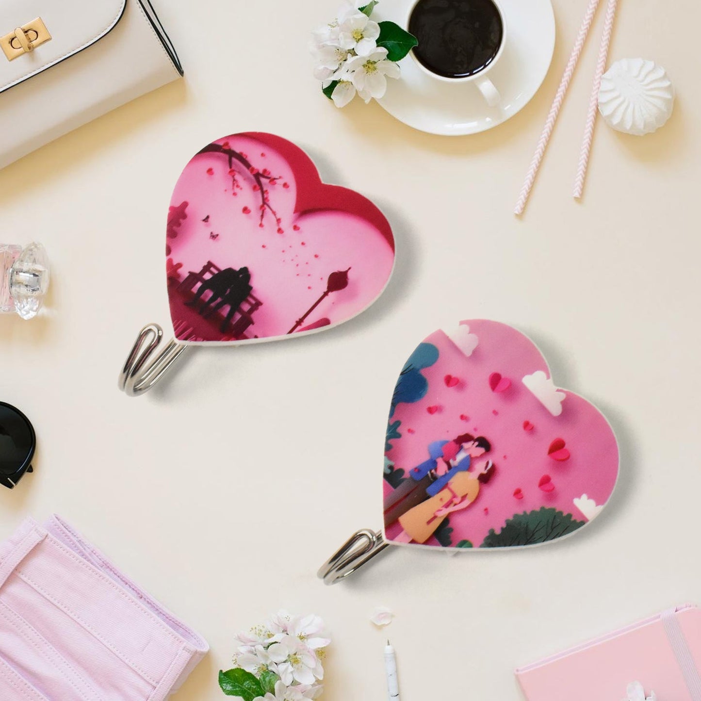 Multipurpose Strong Heart Shape Hook Self-Adhesive hooks (2 Pc Set)