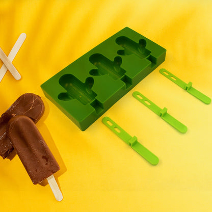 Ice Cream Mould sicle Mold, Cactus Shape Ice  Molds Homemade sicle for DIY Ice sicle, 3-Cavity Summer Food Kitchen Tools (1 Pc)