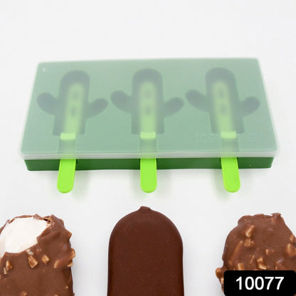 Ice Cream Mould sicle Mold, Cactus Shape Ice  Molds Homemade sicle for DIY Ice sicle, 3-Cavity Summer Food Kitchen Tools (1 Pc)