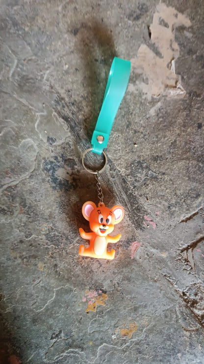 Cute Cartoon Silicone 3D Key Chain with Metal Hook & Strap (Pack of 1 / Mix Design)