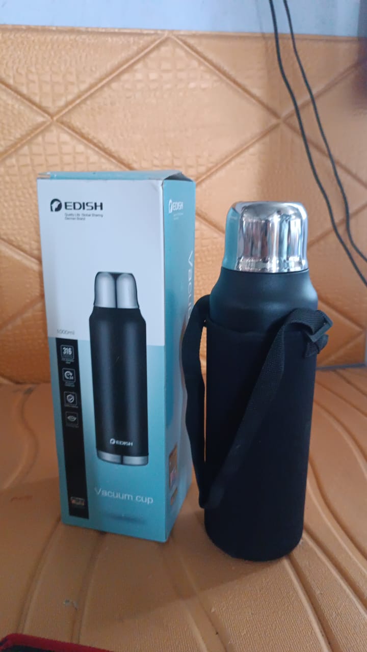 Stainless Steel Vacuum Water Bottle  – Hot & Cold Insulated Flask (1000 ML Approx)