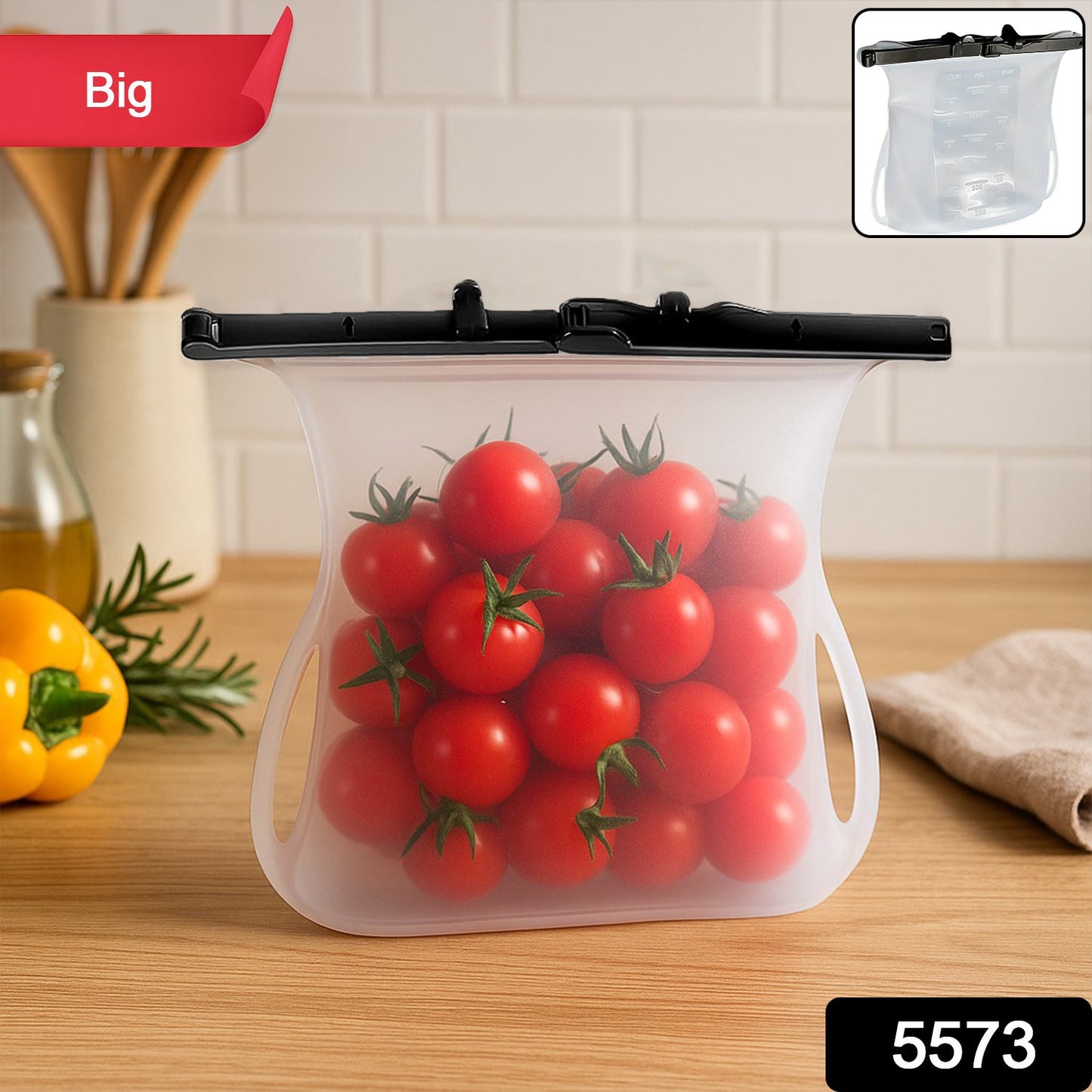 Reusable Silicone Food Storage Bag – Leakproof, Flat Bottom, Freezer & Microwave Safe, BPA-Free Snack & Sandwich Bag (1 Pc)